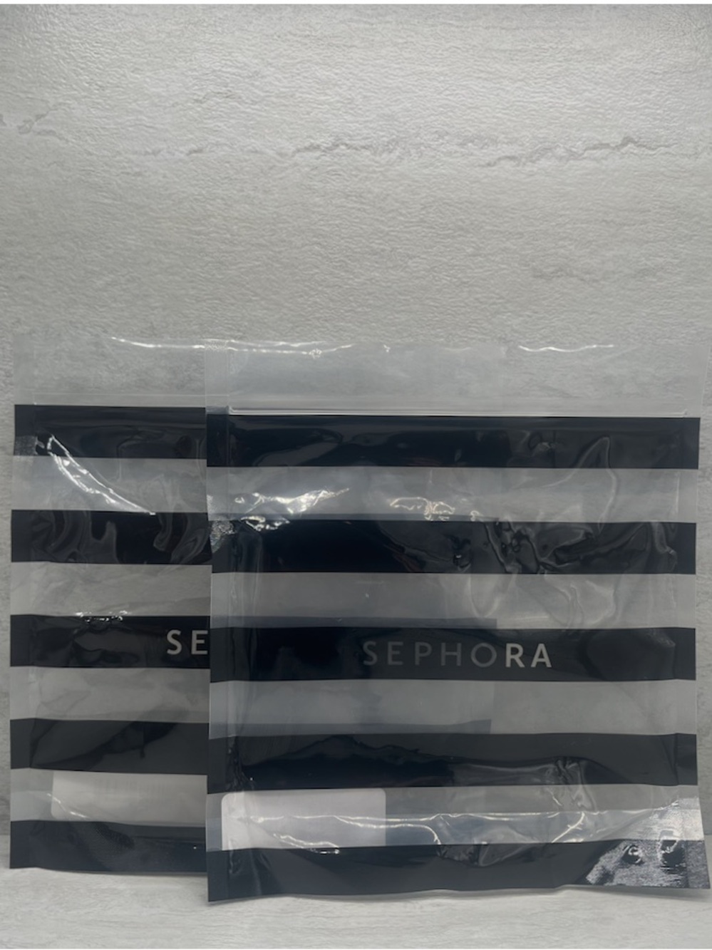 🫧 $2 Two Sephora Transparent Black Striped Plastic Gift Bags